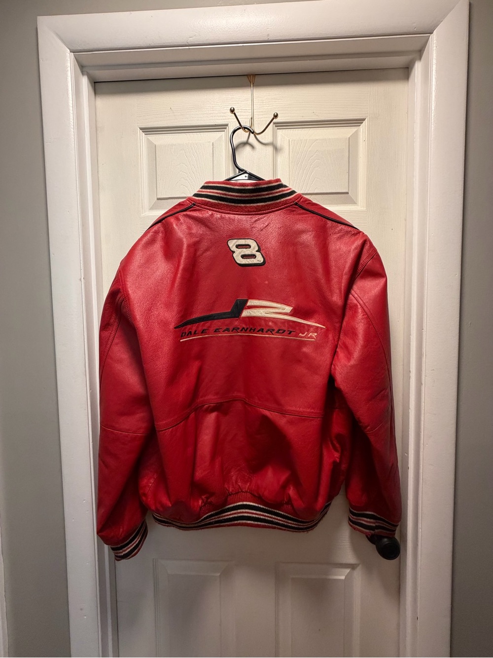 Dale Earnhardt Jr. Reversible red and black Leather Bomber Jacket